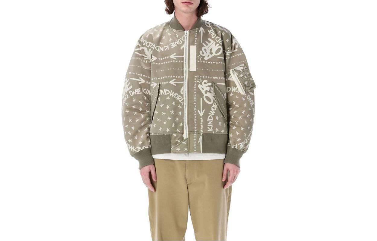 Sacai All-Over Letter Print Zip-Up Loose Jacket Light Khaki 2302963MN