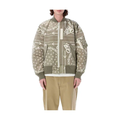 Sacai All-Over Letter Print Zip-Up Loose Jacket Light Khaki 2302963MN