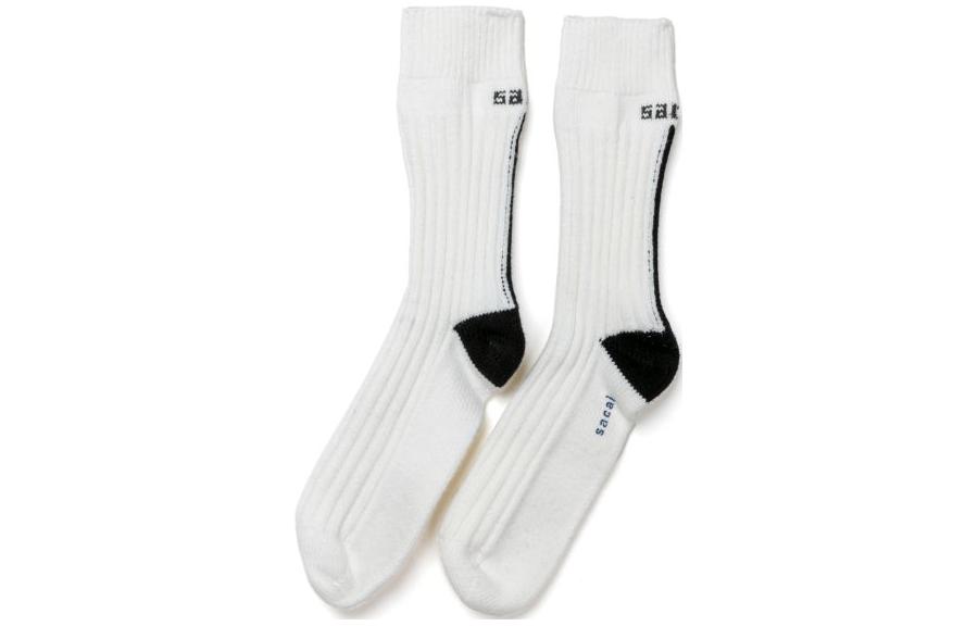 Sacai Back Line Rib Socks White  Mid-Calf Embroidered Tube Socks. 23-0603S-151