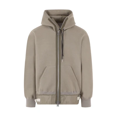 Sacai Beige Solid Color Zip-Up Hoodie Jacket 2303058M538
