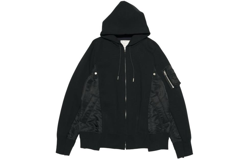 Sacai Black Hoodie with Zipper and Patchwork Design SCM-056BK