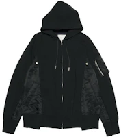Sacai Black Hoodie with Zipper and Patchwork Design SCM-056BK Sacai Black Hoodie with Zipper and Patchwork Design SCM-056BK