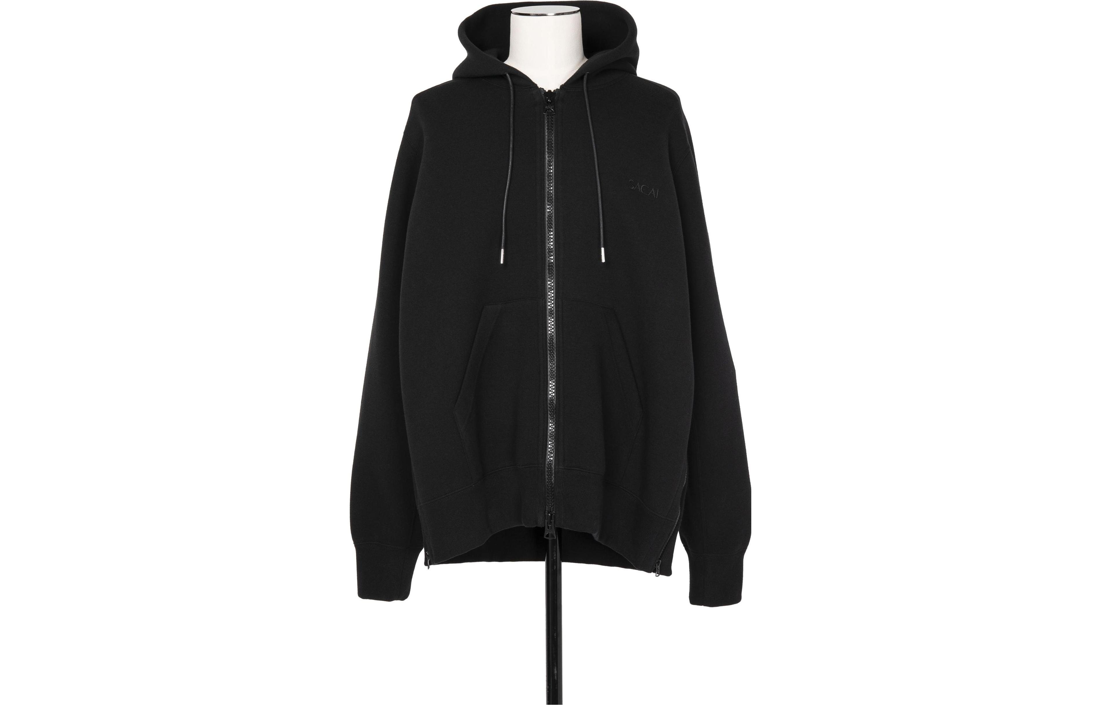 Sacai Black Logo Embroidered Zip Hoodie 23-03255M-001