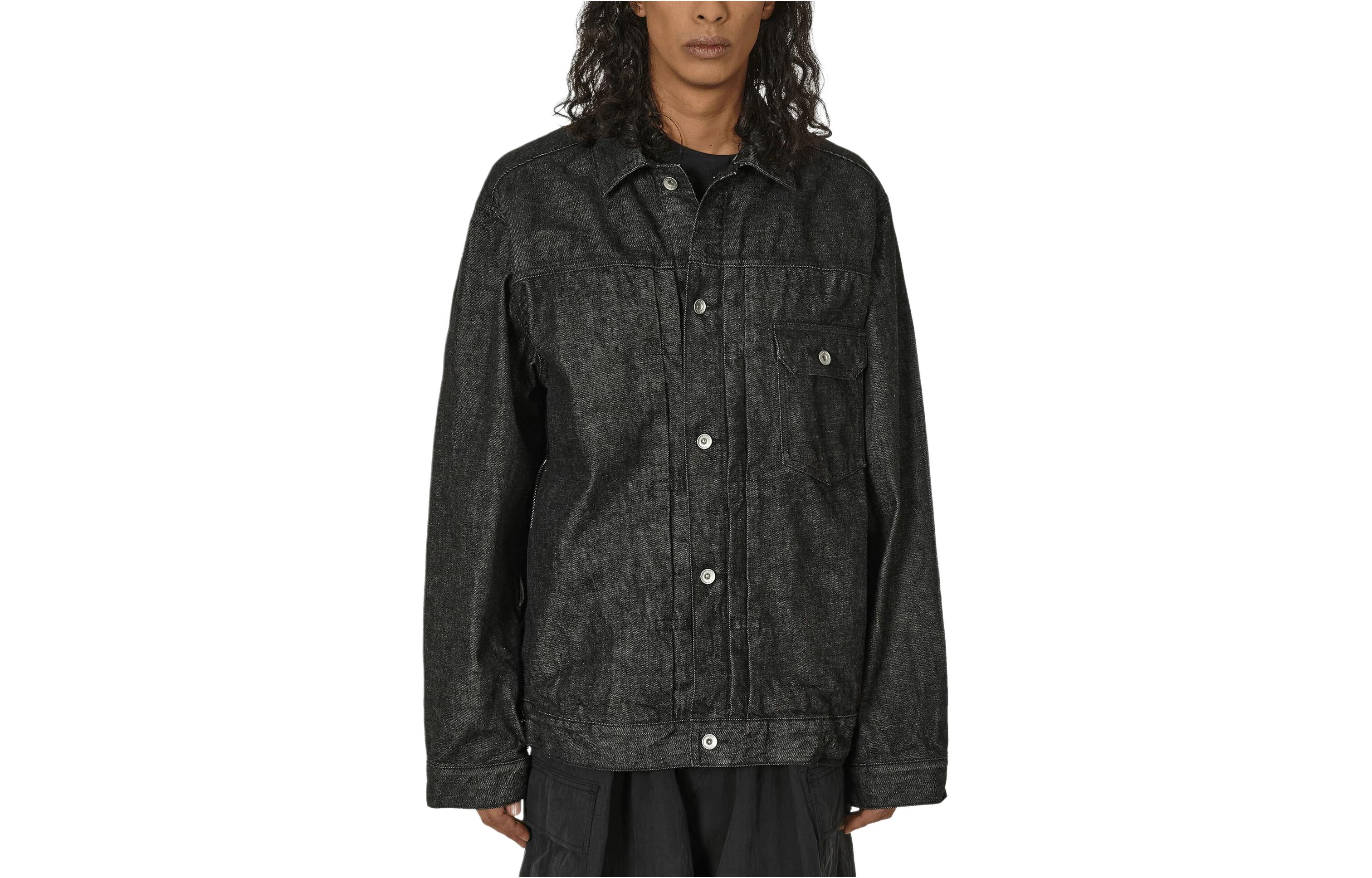 Sacai Black Single-Breasted Long-Sleeve Jacket with Solid Collar 24-03349M001