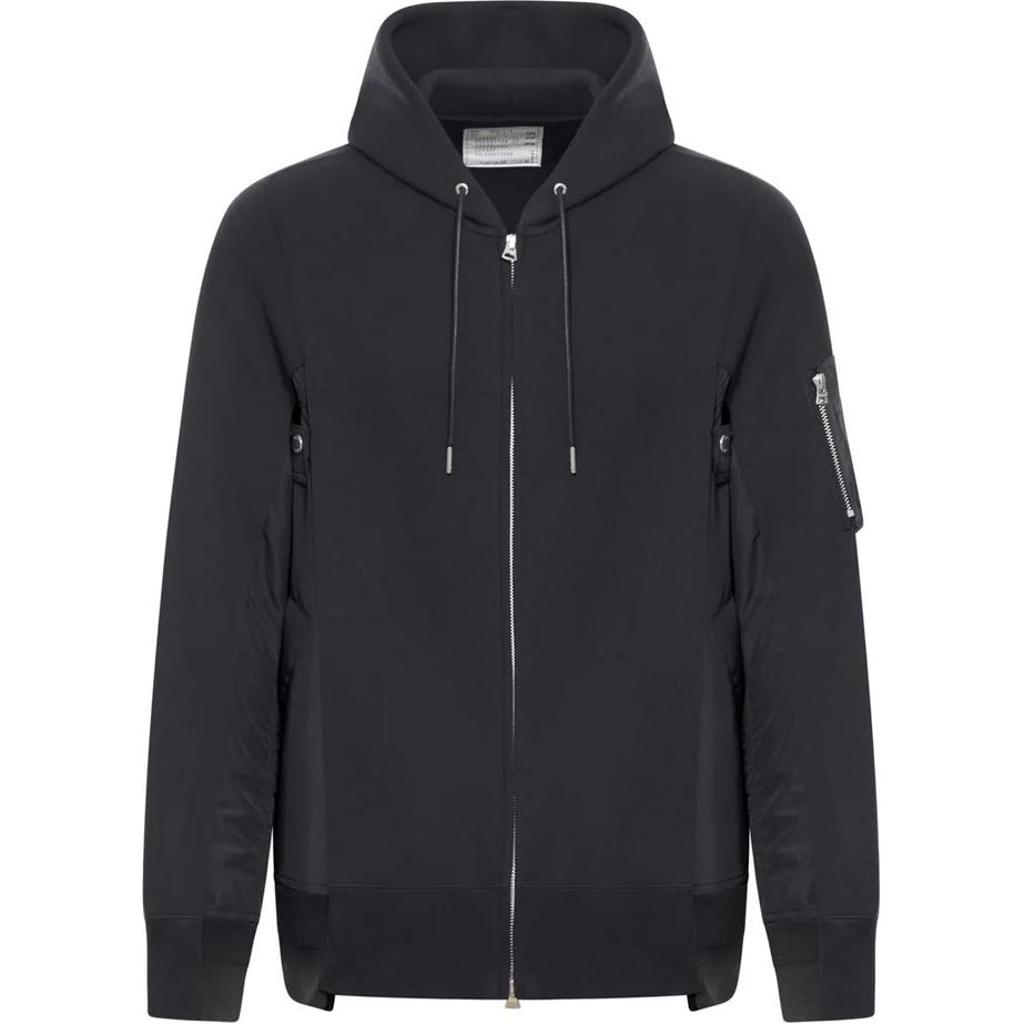 Sacai Black Solid Color Slim Fit Zip-Up Hoodie Jacket for Men SCM-219-002