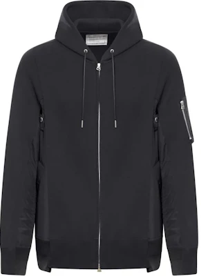Sacai Black Solid Color Slim Fit Zip-Up Hoodie Jacket for Men SCM-219-002 Buy Sacai Black Solid Color Slim Fit Zip-Up Hoodie Jacket for Men SCM-219-002