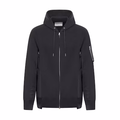 Sacai Black Solid Color Slim Fit Zip-Up Hoodie Jacket for Men SCM-219-002