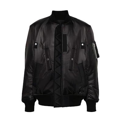 Sacai Black Solid High Collar Long Sleeve Zip Pocket Jacket 24-03321M-001