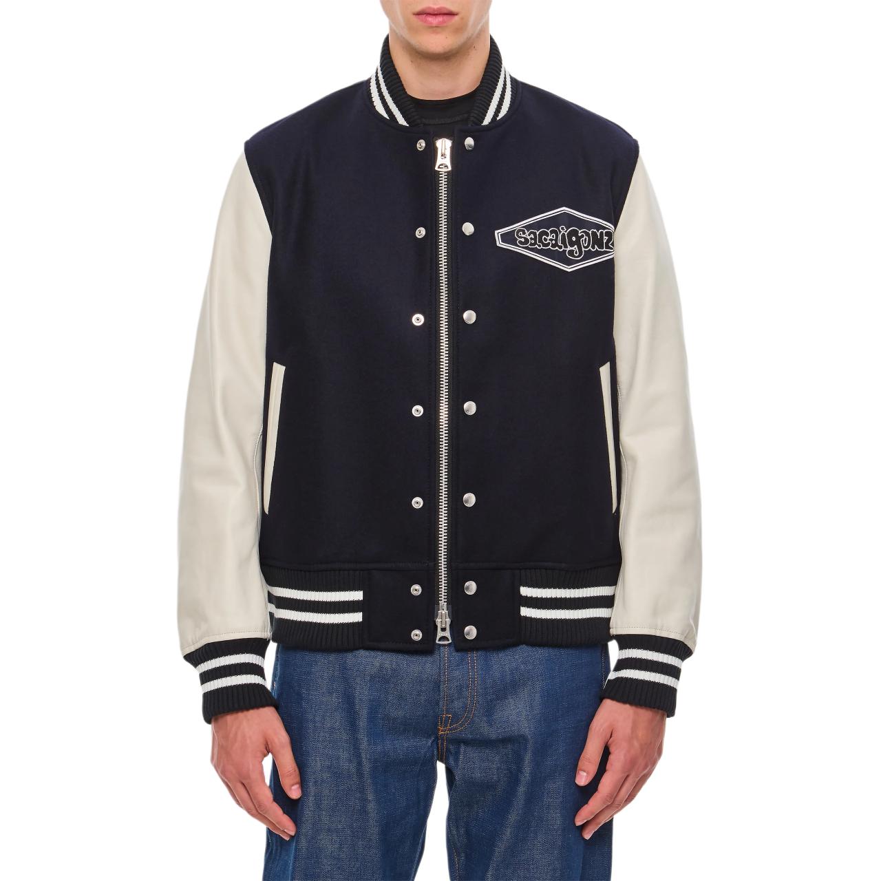 Sacai Blue Colorblock Baseball Collar Zip Jacket Outerwear 24-03523M257