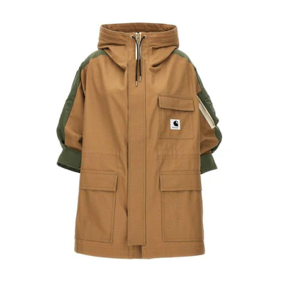 Sacai Brown Loose Fit Zip-Up Hoodie Jacket 24-07190663