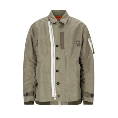 Sacai Brown Monochrome Collar Button Logo Jacket for Men 2403320M-535