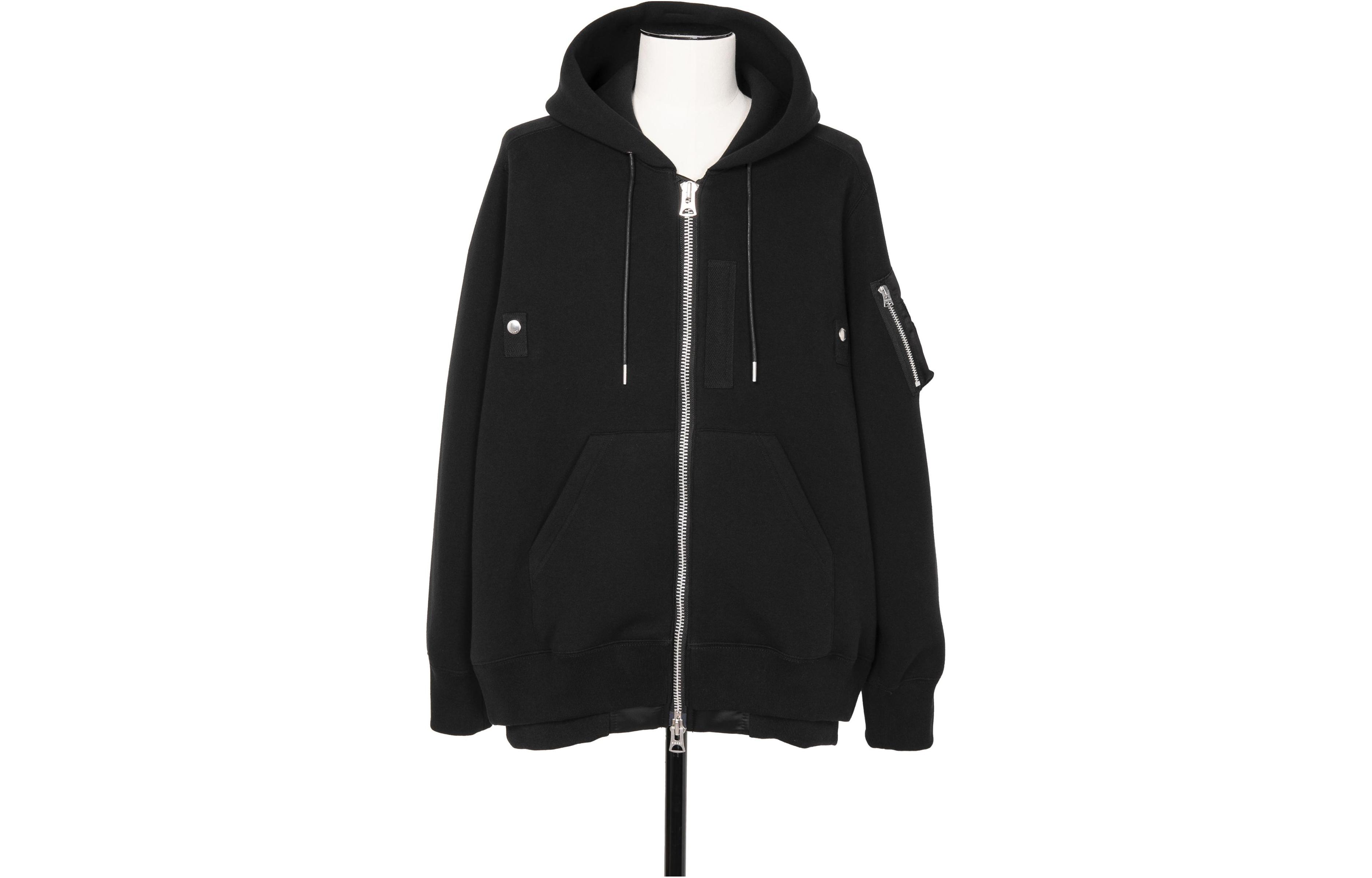 Sacai Colorblock Hoodie Full-Zip Relaxed Fit Sweatshirt Black 24-03335M-001