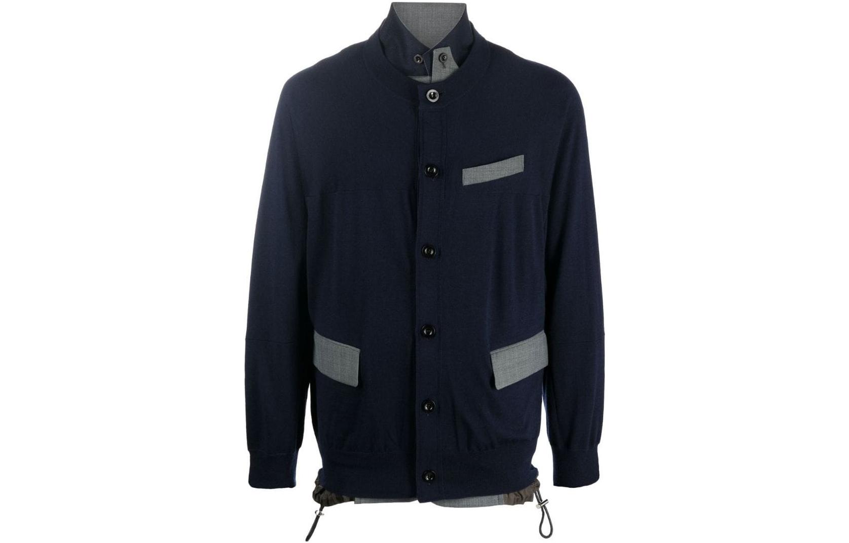 Sacai Colorblock Knit Collar Loose-Fit Casual Long-Sleeve Jacket 22-02806