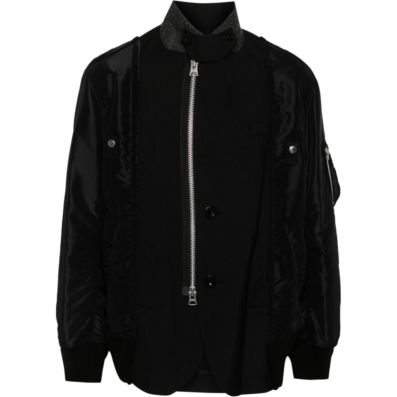 Sacai Colorblock Stand Collar Zip Jacket - Black Long Sleeve Outerwear 24-03419M-001