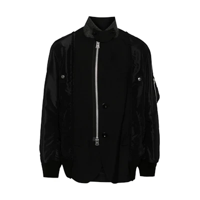 Sacai Colorblock Stand Collar Zip Jacket - Black Long Sleeve Outerwear 24-03419M-001