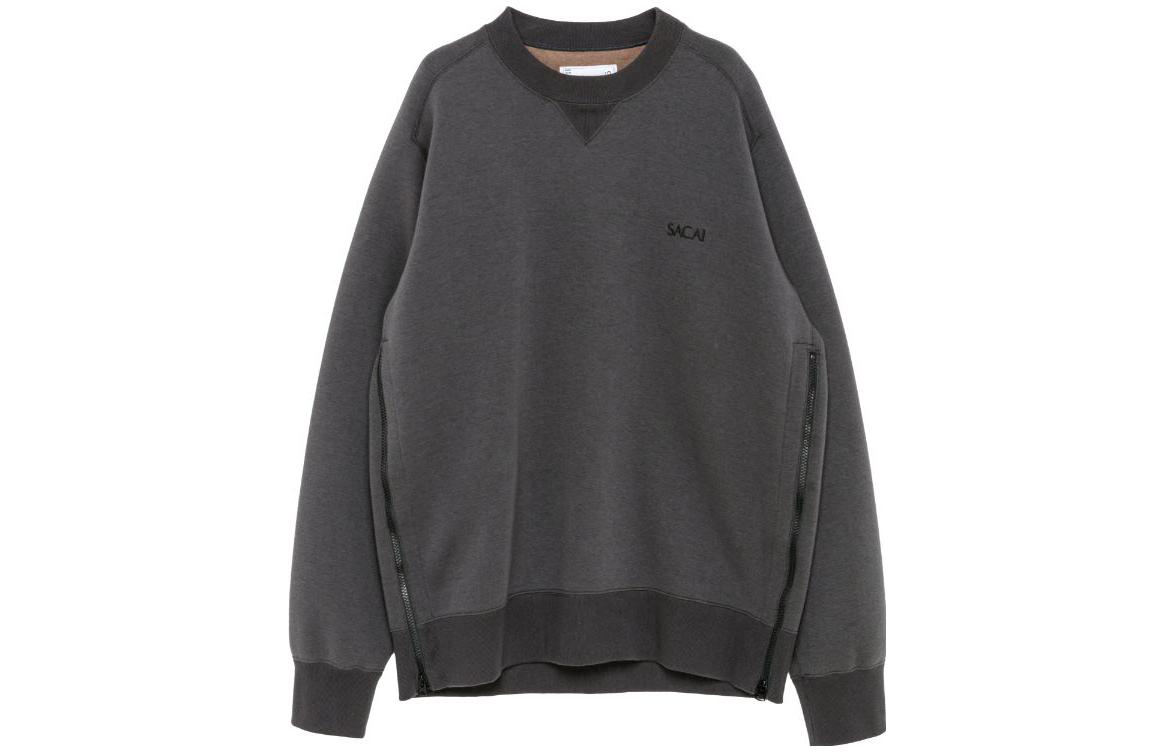 Sacai Crewneck Drop Shoulder Sweatshirt with Zipper Details Grey Mens 23-03256M-301