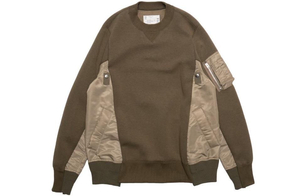 Sacai Crewneck Sweatshirt Beige with Patchwork Pocket Design SCM-058DBG