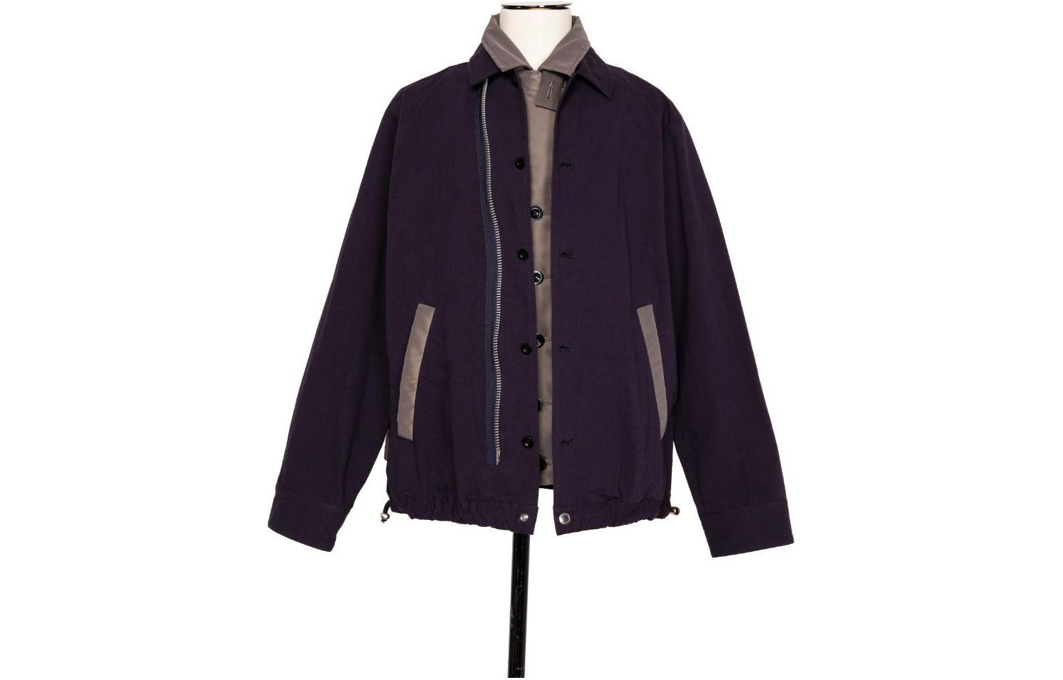 Sacai Double-Layer Jacket Navy Blue/Grey Beige Patchwork Design 24-03356M-234