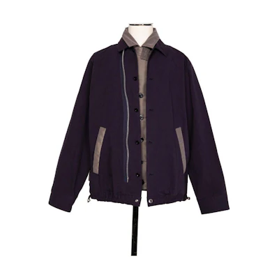 Sacai Double-Layer Jacket Navy Blue/Grey Beige Patchwork Design 24-03356M-234