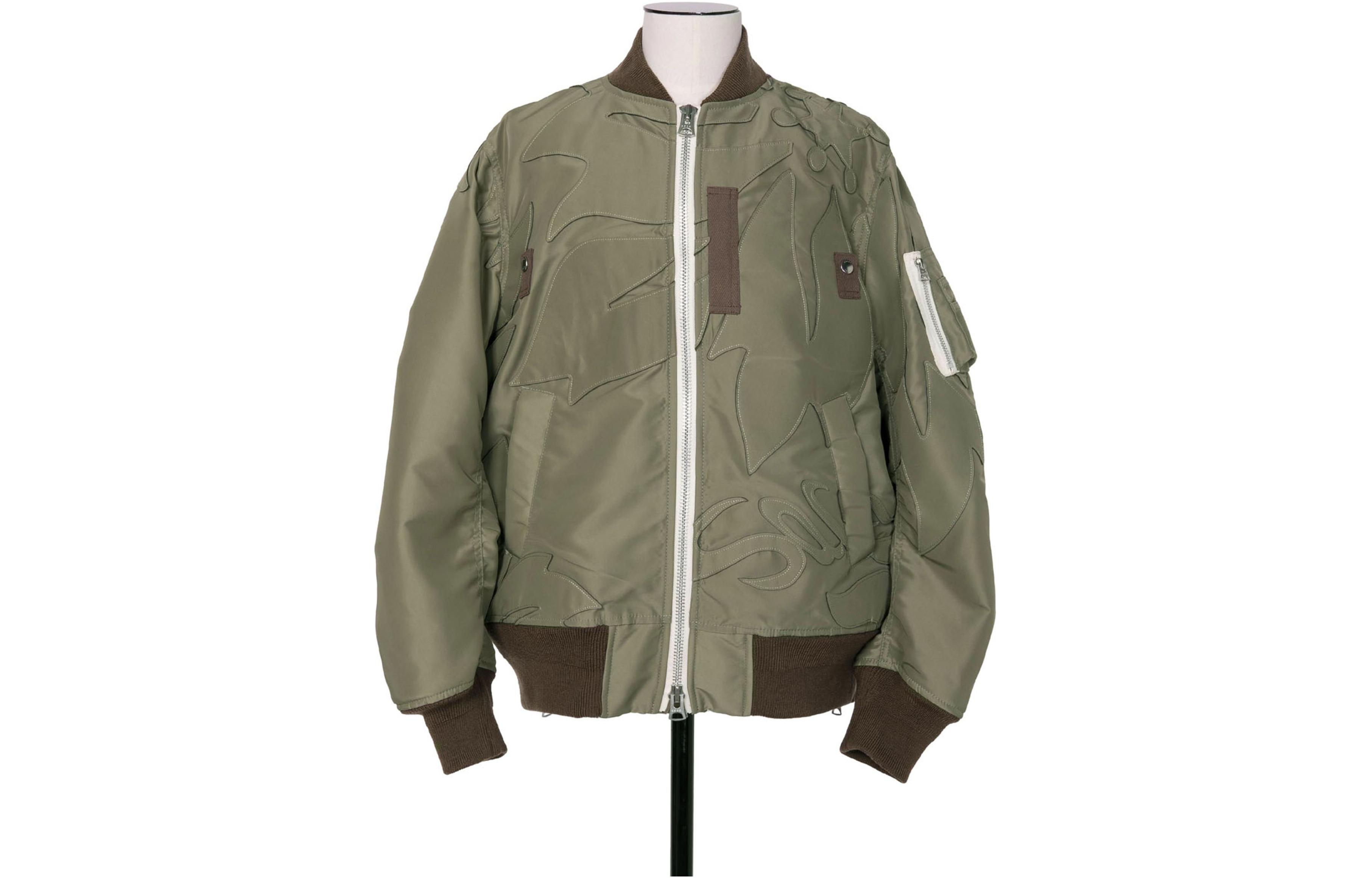 Sacai Embroidered Trim Zipper Jacket Khaki Outerwear 24-03319M-535