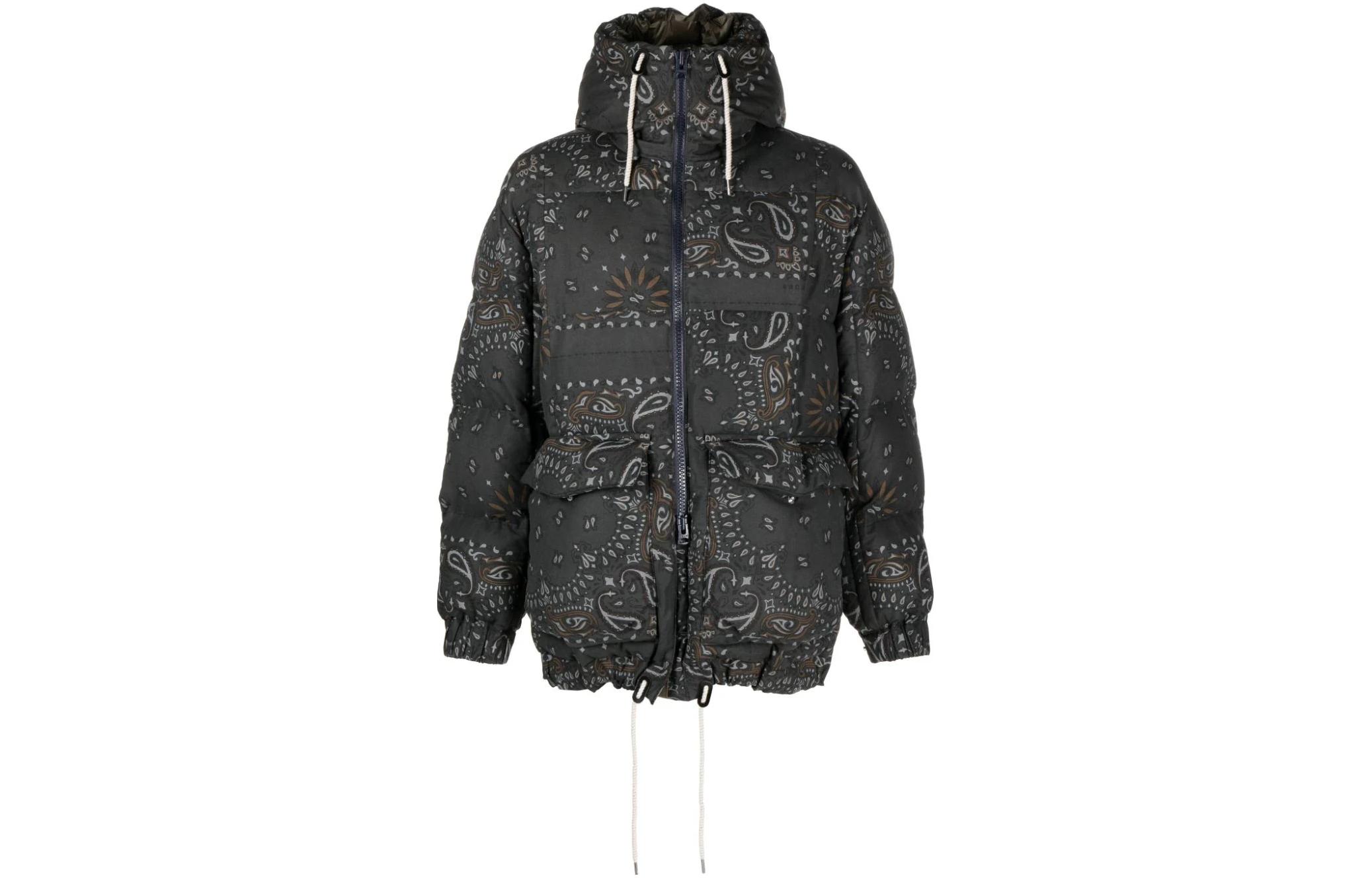Order Sacai Full-Zip Hooded Jacket with All-Over Print Dark Grey 23-03149M301