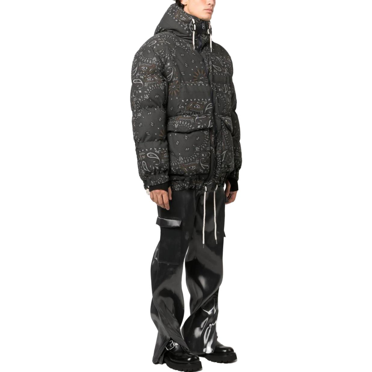Purchase Sacai Full-Zip Hooded Jacket with All-Over Print Dark Grey 23-03149M301