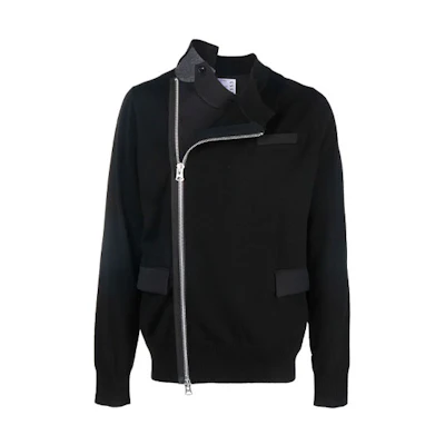 Sacai FW21 Asymmetric Zip Knit Jacket Black 21-02553M