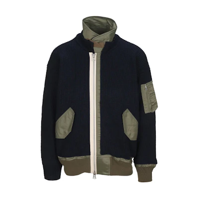 Sacai FW21 Black High-Neck Flight Jacket with Logo Print for Men 02631MWN201