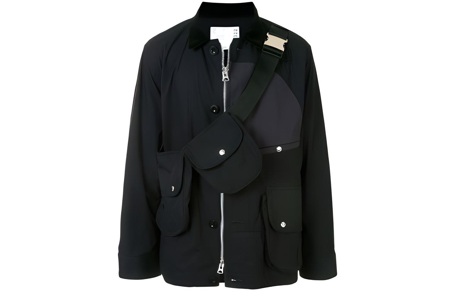Sacai FW21 Black Utility Jacket with Waist Bag Detail - 20-02322M001