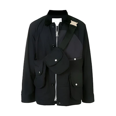 Sacai FW21 Black Utility Jacket with Waist Bag Detail - 20-02322M001