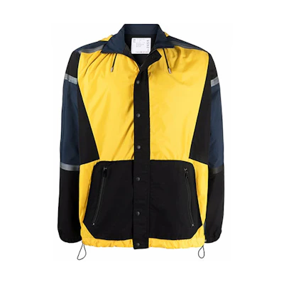 Sacai FW21 Colorblock Hooded Jacket Mens Yellow Blue 02-655M-688