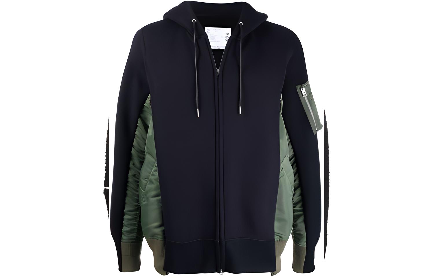 Sacai FW21 Contrast Paneled Zip Hoodie Jacket Unisex Black SCM036