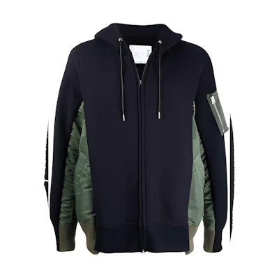 Sacai FW21 Contrast Paneled Zip Hoodie Jacket Unisex Black SCM036