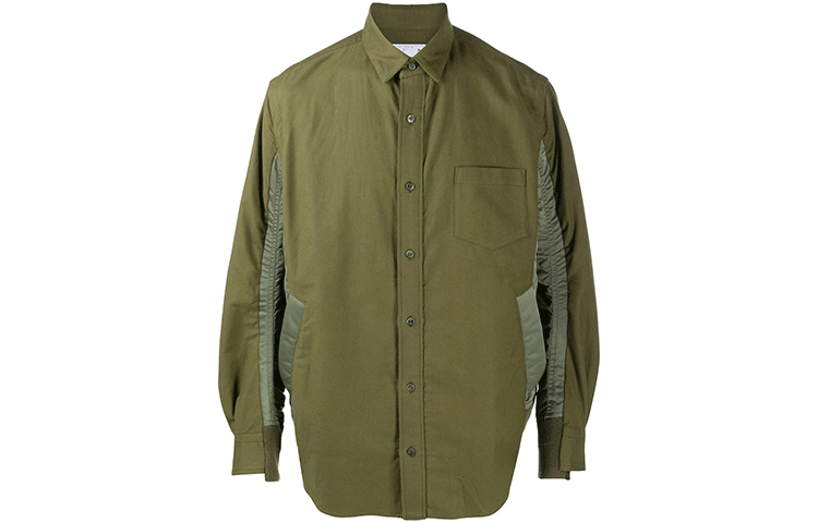 Sacai FW21 Contrast Patchwork Long-Sleeve Shirt Jacket Green 20-02357M501