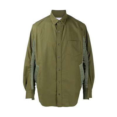 Sacai FW21 Contrast Patchwork Long-Sleeve Shirt Jacket Green 20-02357M501