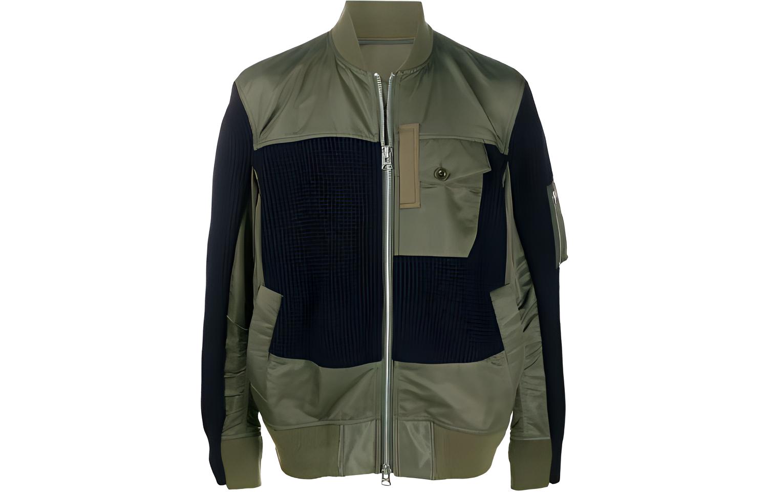 Sacai FW21 Contrast Spliced High-Neck Zip Jacket Men’s Army Green 20-02358