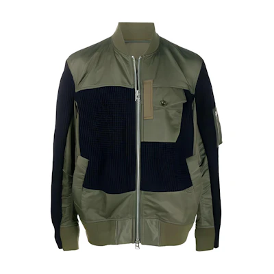 Sacai FW21 Contrast Spliced High-Neck Zip Jacket Men’s Army Green 20-02358