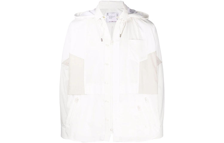 Sacai FW21 Drawstring Hooded Jacket Men White 21-02582M151