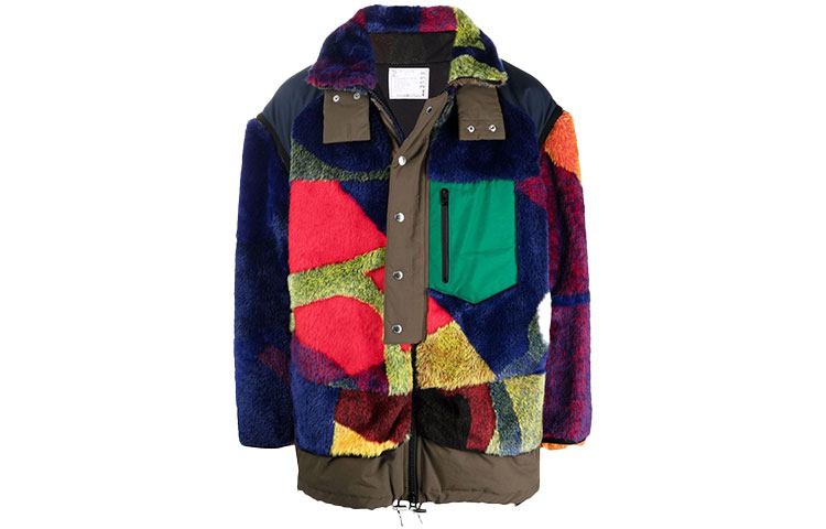 Sacai FW21 Faux Fur Patchwork Multicolor Jacket Multicolor 21-02559M926