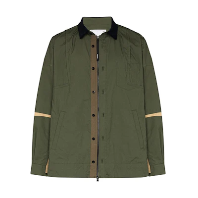 Sacai FW21 Green Poplin Patchwork Zip Jacket 21-02583M50