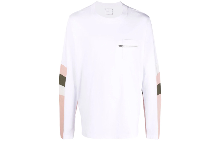 Sacai FW21 Logo Cuff Colorblock Long Sleeve Sweatshirt White 2102511M