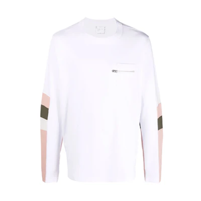 Sacai FW21 Logo Cuff Colorblock Long Sleeve Sweatshirt White 2102511M