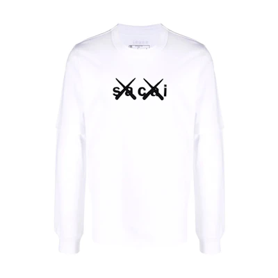 Sacai FW21 Logo Print Crewneck Long Sleeve Casual T-Shirt White 210287S-102