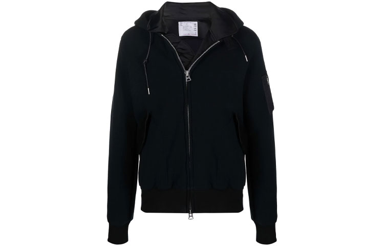Sacai FW21 Loose Fit Zip-Up Solid Hoodie Jacket Black 21-02638