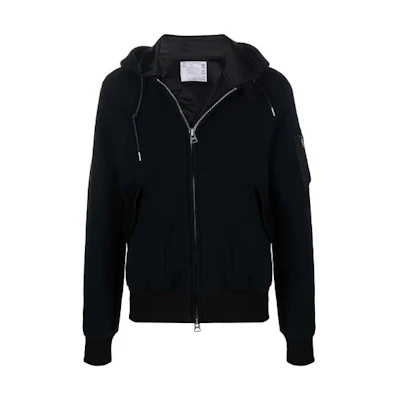 Sacai FW21 Loose Fit Zip-Up Solid Hoodie Jacket Black 21-02638