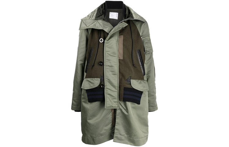 Sacai FW21 Patchwork Hooded Jacket Green 21-02622M501