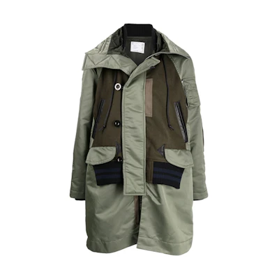 Sacai FW21 Patchwork Hooded Jacket Green 21-02622M501