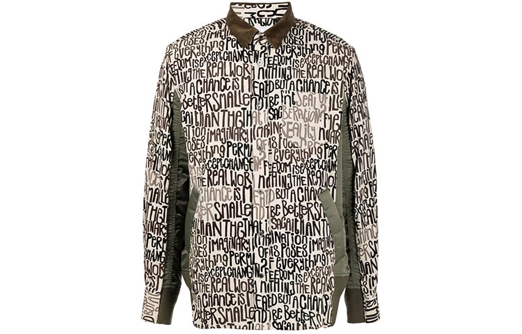 Sacai FW21 Slogan Print Patchwork Jacket Green 21-02656