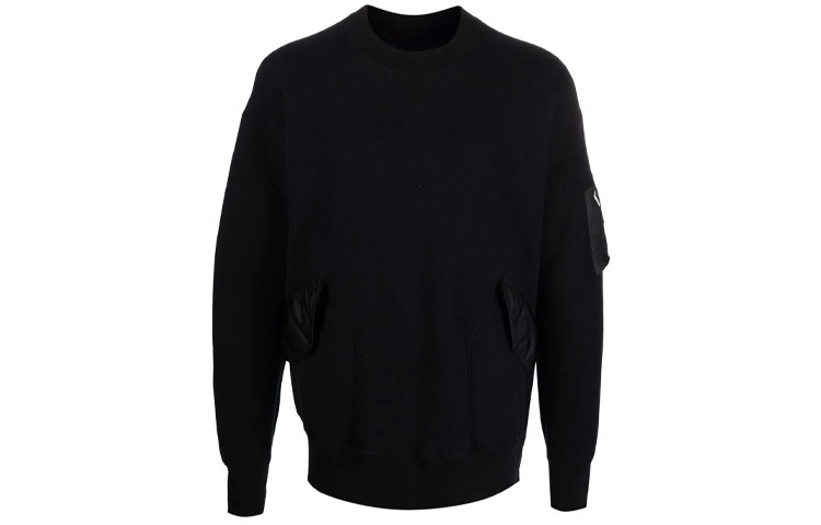 Sacai FW21 Solid Color Crewneck Pullover Sweatshirt Black 21-02639