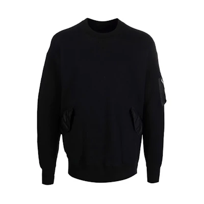 Sacai FW21 Solid Color Crewneck Pullover Sweatshirt Black 21-02639